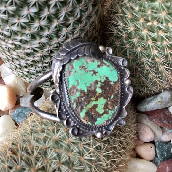 Vintage Native American Sterling Silver Old Pawn Turquoise Cuff - Picture 6 of 16